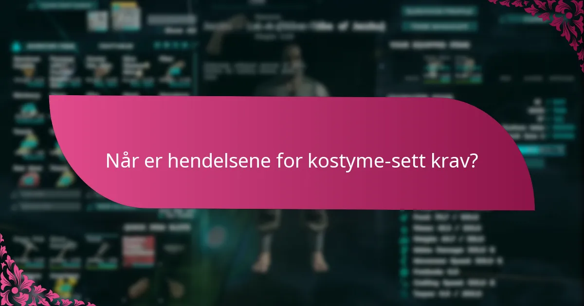 Når er hendelsene for kostyme-sett krav?